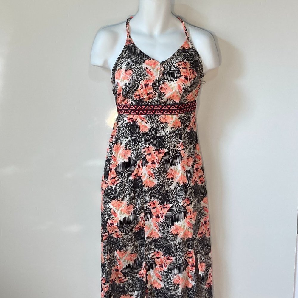 Japna SZ XS NWT Black  & Hot pink tropical print maxi dress